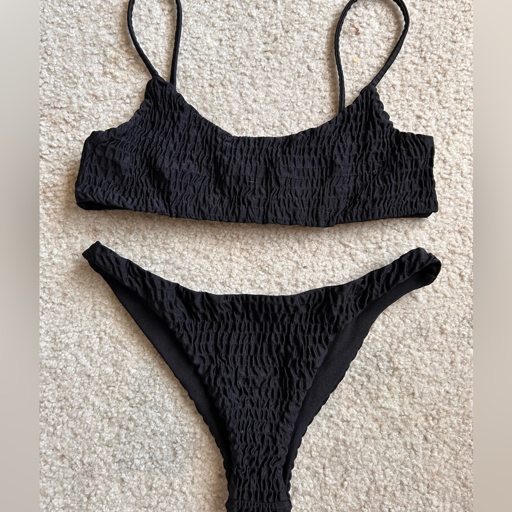 Simple black textured bikini set